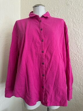 Boden Bold Pink Textured Button Up Shirt 16/18